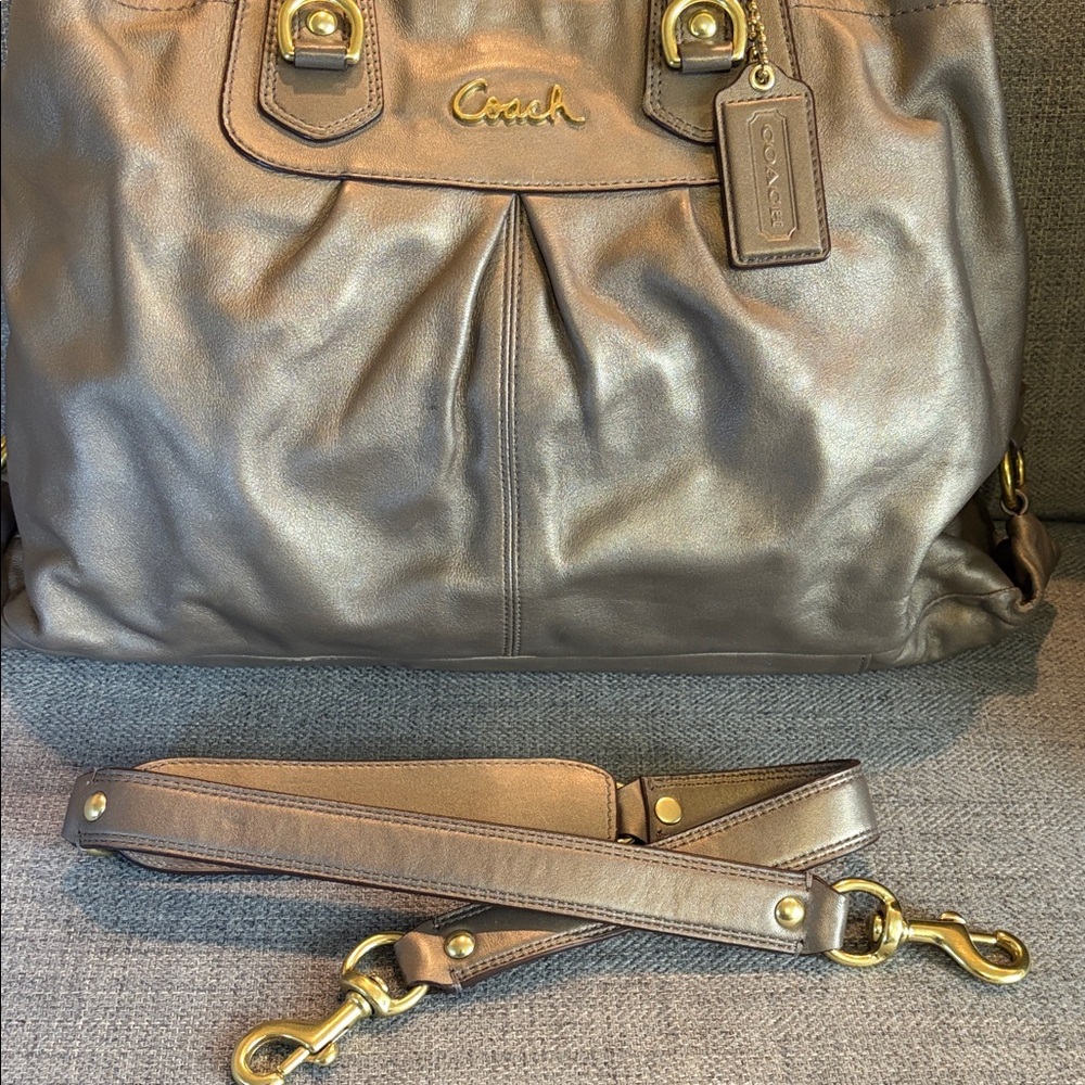 COACH Ashley Metallic Bronze Leather Carryall Satchel Bag (F15513) — NWOT - Picture 5 of 10